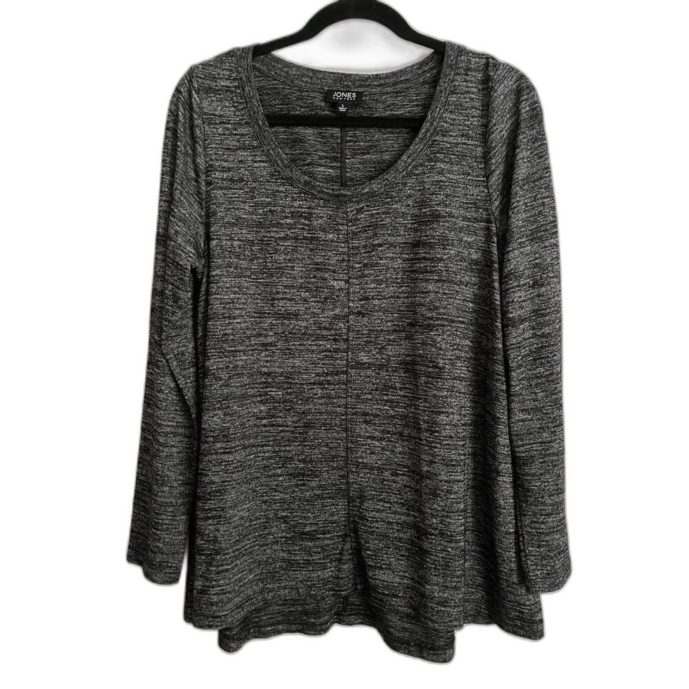 Jones New York Sweater L Marled Gray Black Long Sleeve Casual Dark Academia